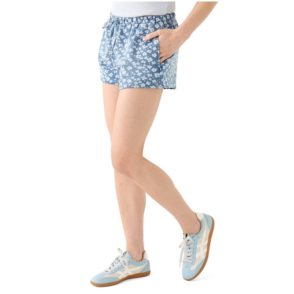 Vanilla Star Floral Pull-On Shorts Size Medium Blue Cotton Blend Summer NWT